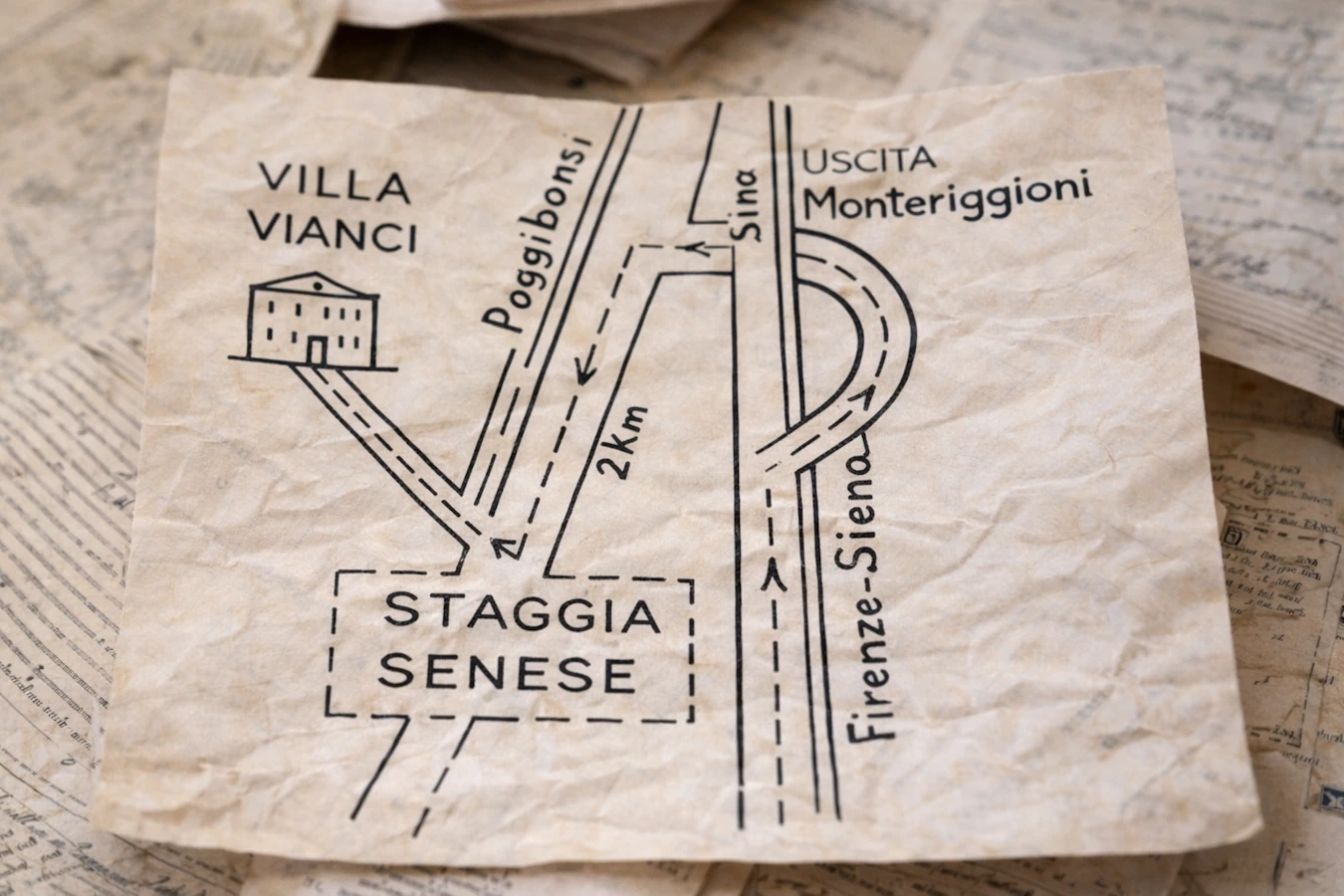 Map showing Villa Vianci in central Tuscany between Siena and Florence